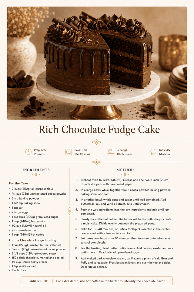 Chocolate cake recipe page from 101CAKE